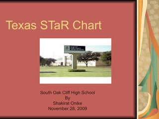 Texas STaR Chart South Oak Cliff High School By Shakirat Onike November 28, 2009 