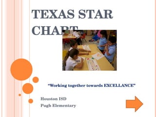 TEXAS STAR CHART “ Working together towards EXCELLANCE” Houston ISD Pugh Elementary 