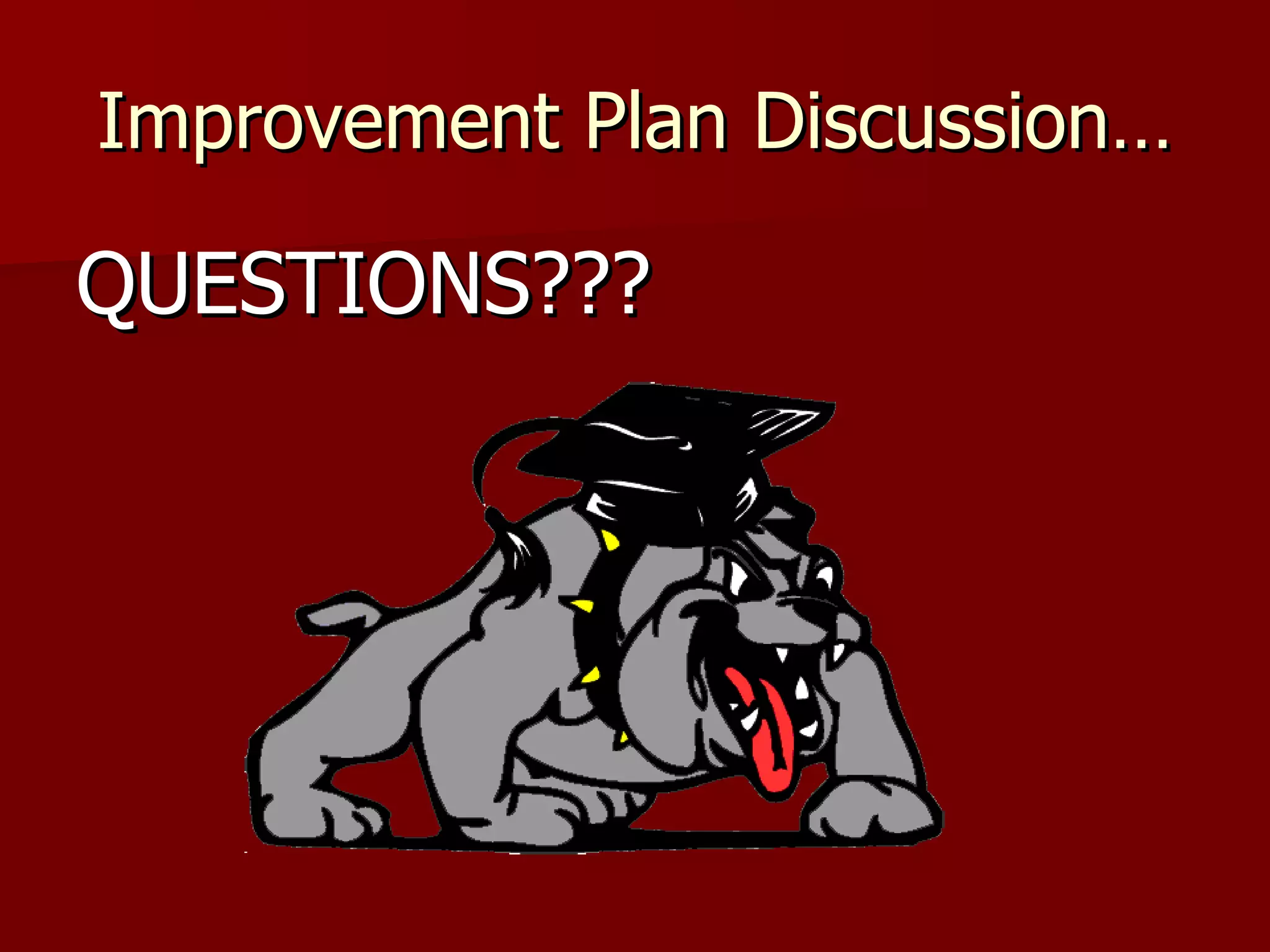 Improvement Plan Discussion… QUESTIONS??? 