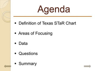 Agenda  Definition of Texas STaR Chart