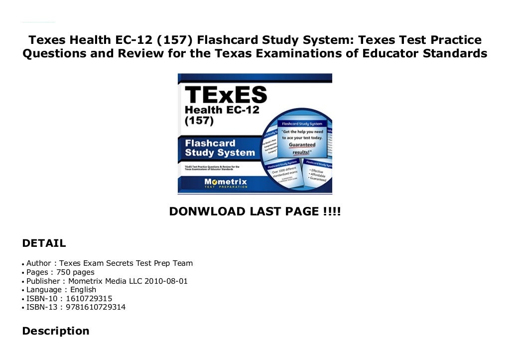 Texes Health EC12 (157) Flashcard Study System Texes Test Practice