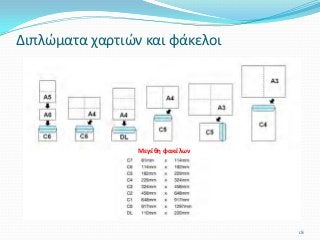 Διπλώματα χαρτιών και φάκελοι
18
Μεγέθη φακέλων
 