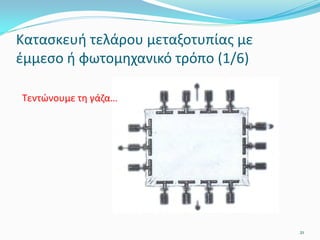 Κατασκευή τελάρου μεταξοτυπίας με
έμμεσο ή φωτομηχανικό τρόπο (1/6)
Τεντώνουμε τη γάζα…
21
 