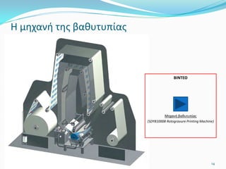 Η μηχανή της βαθυτυπίας
14
ΒΙΝΤΕΟ
Μηχανή βαθυτυπίας
(SDY81000B Rotogravure Printing Machine)
 