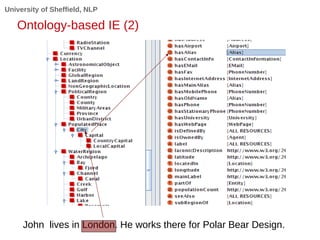 University of Sheffield, NLP
Ontology-based IE (2)
John lives in London. He works there for Polar Bear Design.
 