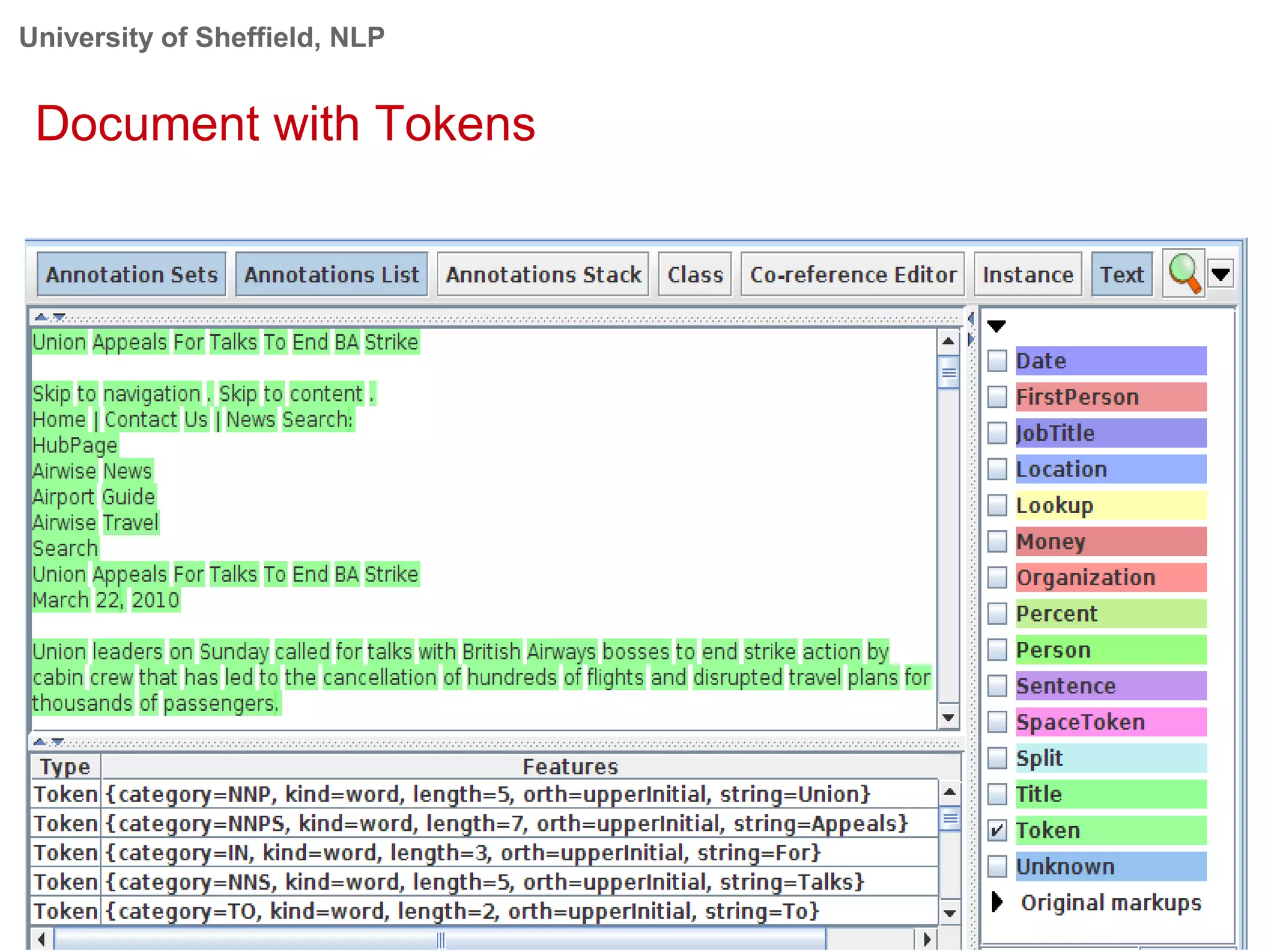 University of Sheffield, NLP
20
Document with Tokens
 