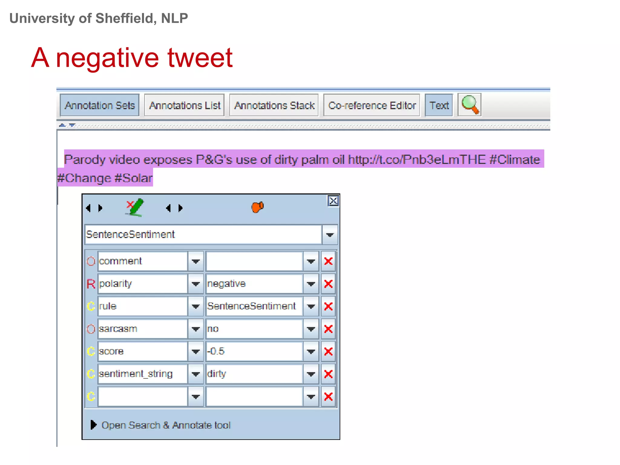 University of Sheffield, NLP
A negative tweet
 