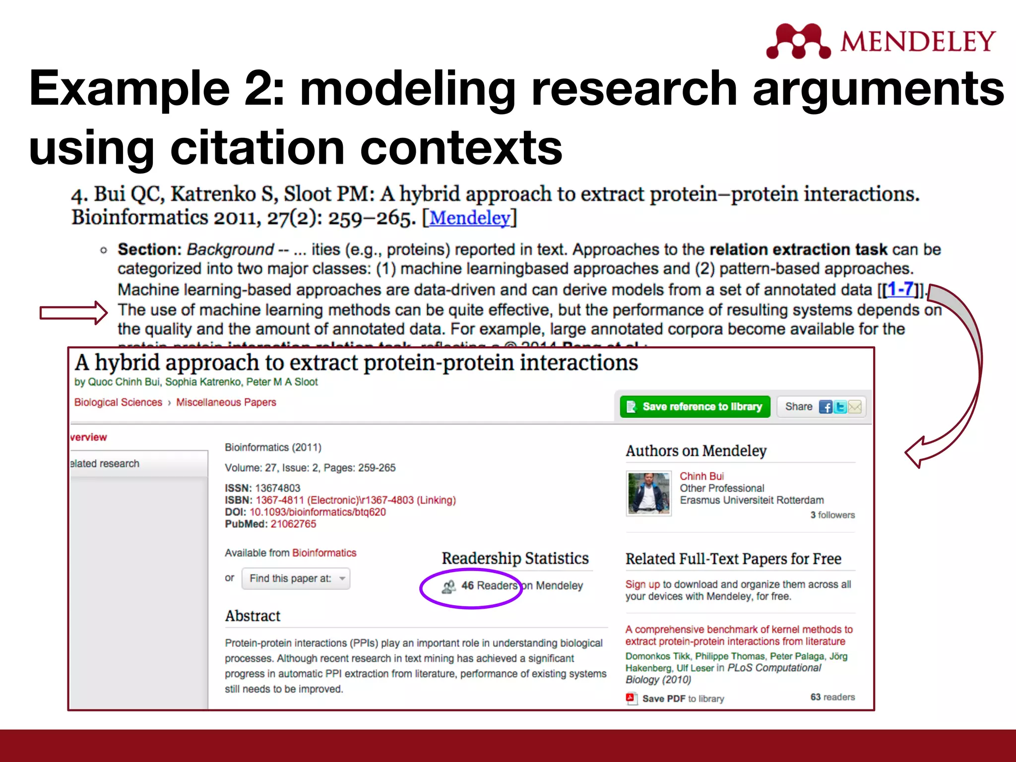 Example 2: modeling research arguments
using citation contexts
 