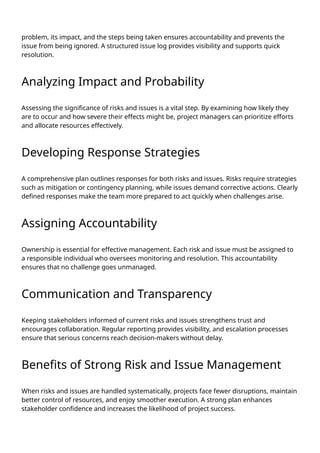 What is Risk and Issue Management Plan and why its important? | PDF