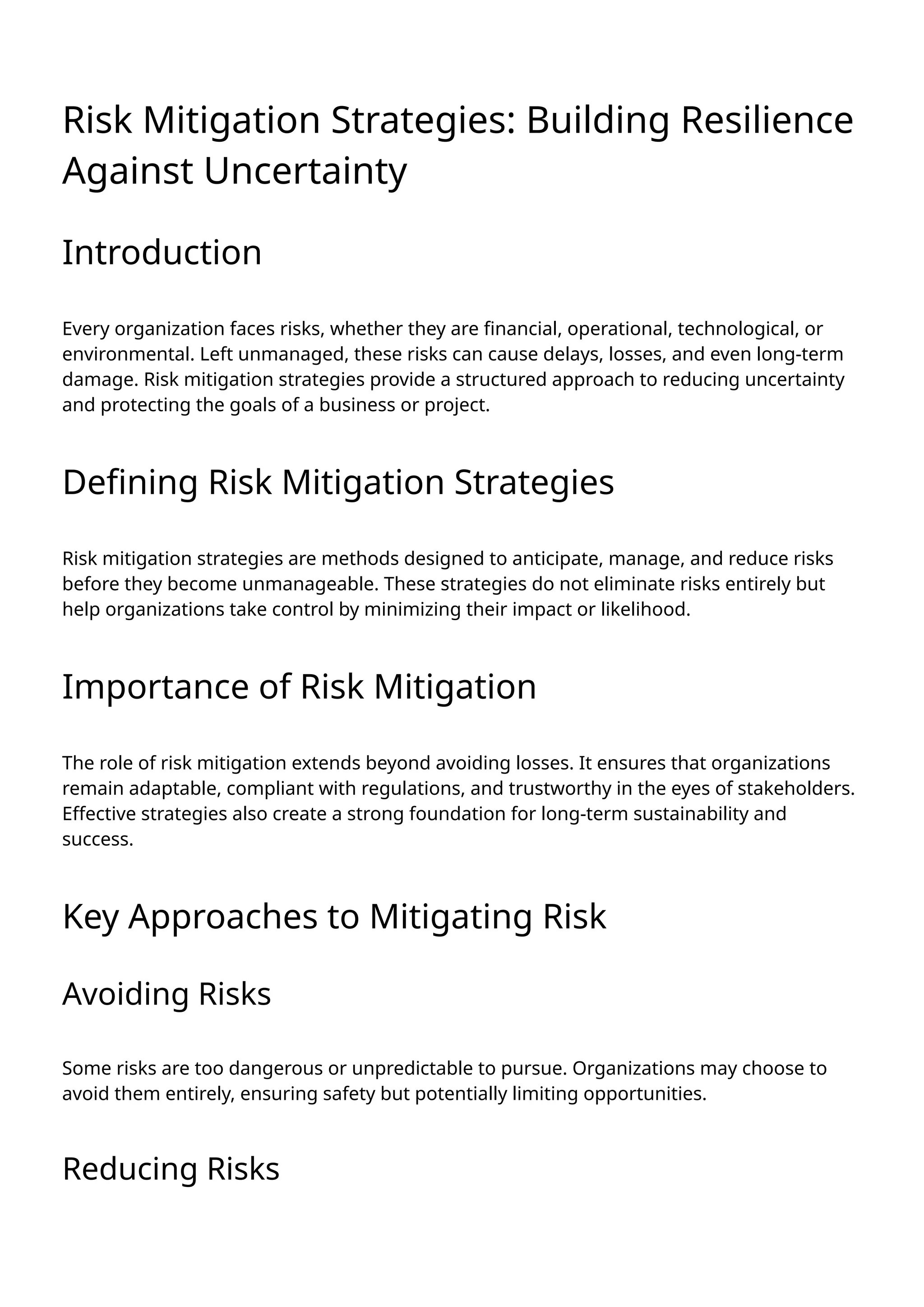 Risk Mitigation Strategies: Building Resilience Against Uncertainty | PDF