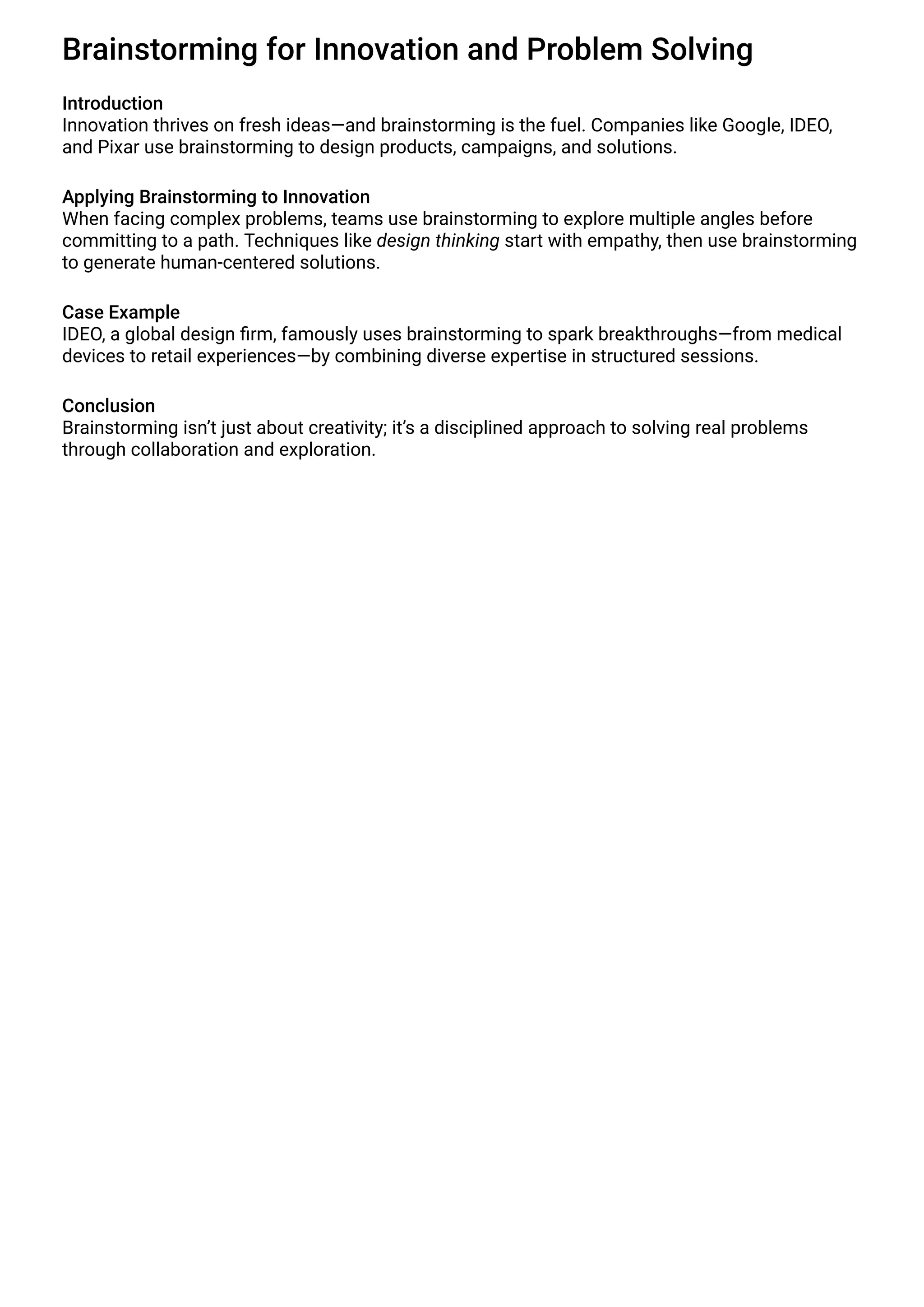 Brainstorming for Innovation and Problem Solving | PDF