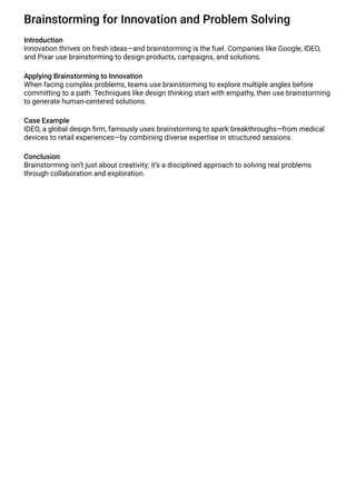 Brainstorming for Innovation and Problem Solving | PDF