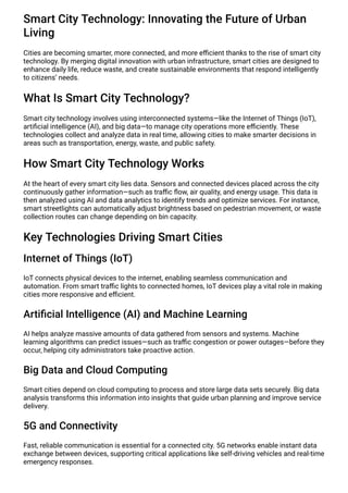 Smart City Technology: Innovating the Future of Urban Living | PDF