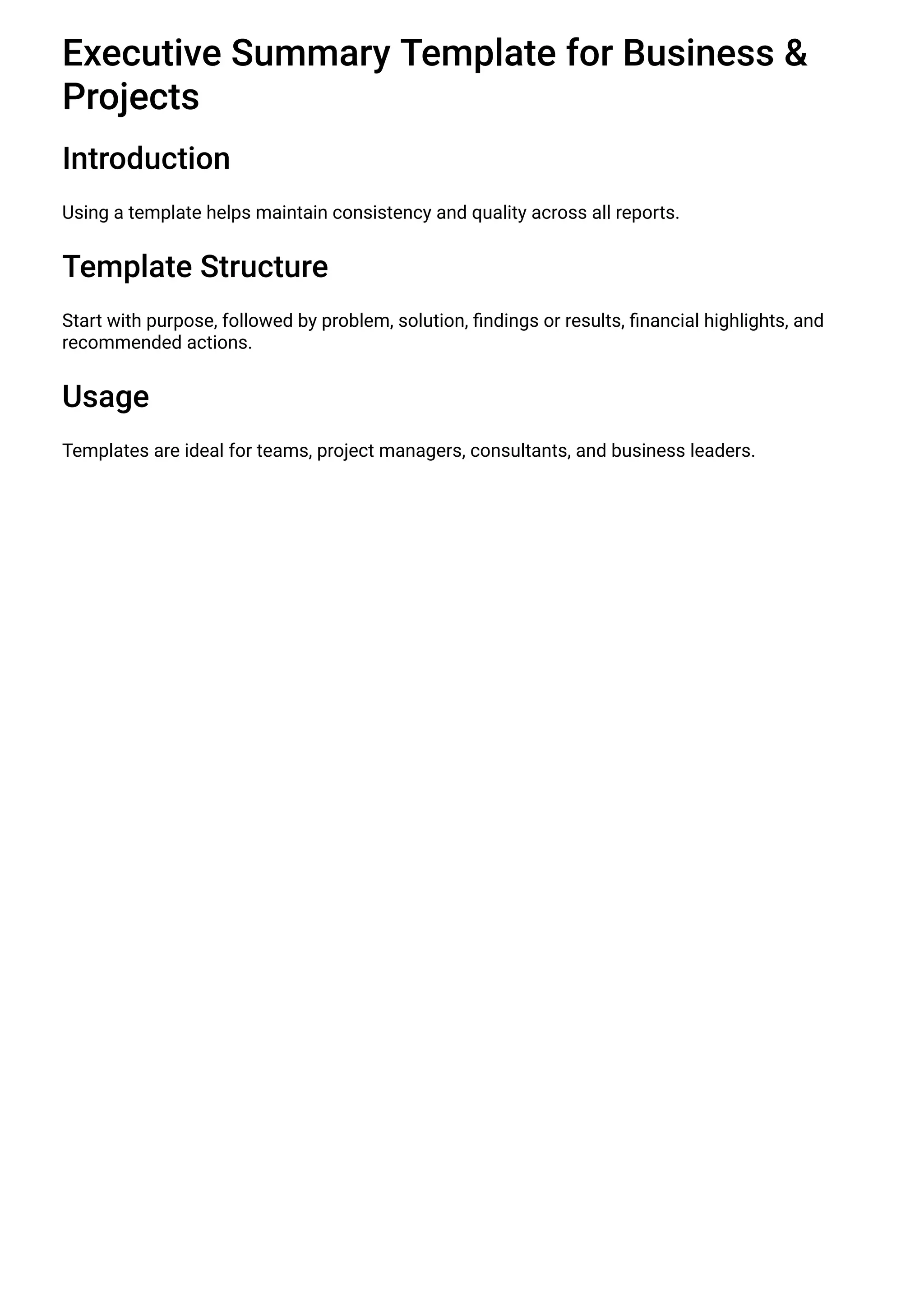 Executive Summary Template for Business & Projects | PDF