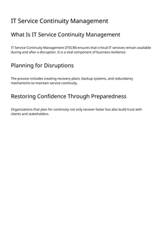 What is IT Service Continuity Management? | PDF