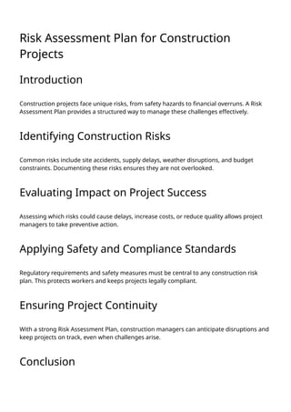 Risk Assessment Plan for Construction Projects | PDF