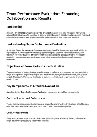 Team Performance Review.pdf Team Performance Evaluation: Enhancing Collaboration and Results | PDF