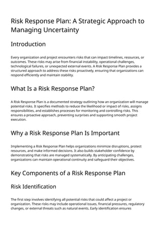 Risk Response Plan: A Strategic Approach to Managing Uncertainty | PDF