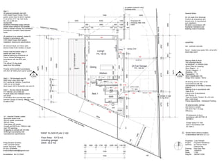 Phillip Muskett Architect
176a Campbell Street
Hobart Tasmania 7000
Ph (03) 62369469
Email:phillipmuskett@bigpond.com
Accreditation No CC1034X
Proprietor: Luke Harback
Project: Proposed Residence
Address: 22 Takone Street
Geilston Bay
Drawing: First Floor Plan
Date: 12/9/2010
Scale: 1:100
Dwg No: 092345 CD02
100
north
embarkment easement
General Notes
Do not scale from drawings
Confirm all dimensions and
setouts prior to manufacture
and installation
All work in accordance with
Australian Standards and
Building Code of Australia
ex sealed crossover and
driveway entry
Bed 1
Dining
Kitchen
Living1
65004775
100
F
TV
(2) Car Garage
Laundry in cupbd
WIR
FFL 100.30
WC
DW
P
48.64m
Rear Boundary
30.53mSideBoundary
Proposed RC
Driveway refer note
CD01
Rolladoor
Entry canopy over
panelift door
T
shower
E/S
FFL 100.30Deck1
3000
10300
A
CD09
A
CD09
carpet/tiles
hall - polished concrete
Deck1 - treated pine joists 190 x 45 at 450
steel edge beamD1
D2
D3
D4
D5
D6
W1
W2
W3
W4
D10
D9
D11
D8
D12
wm
Bracing Walls & Roof
The proposed should
be designed to AS4055-2006
(Wind Load for Housing)
Wind Region :- A
Terrain Category:- 3
Shielding :- FS
Topography:- T2
Wind Classificaton:-N2
Desgn Wind Speed:- 40m/s
All bracing and tie down to be
in accordance with the
requirements of AS1684.2 Section
8 and 9
Bracing to be in accordance with
Table 8.18
Fixing to be in accordance
with Section 9
Type (d) Double Tension 30 x 0.8 mm
galv. metal strap
Fixing requirements - Hardwood Framing
All external walls, ceilings
and floors to comply
with BCA Part 3 Energy
Efficiency
All timberwork to be in
accordance with AS1720 &
AS1684.2
Timber lintels F17 HW
sizes in accordance with
AS 1684.2
Floor Area - 137.2 m2
including garage
Deck- 33.3 m2
FIRST FLOOR PLAN 1:100
H1 - Handrail Powder coated
aluminium posts & rail
50CHS toprail -continuous
38CHS Posts
Clear glass infill panels
Comply with BCA min 1000mm high
max 125 openings
All glazing to comply with AS1288
All fixing in accordance with
manufacturers specifications
Smoke Alarm wired in location
in accordance with BCA 3.7.2.3
S
S
S
H1
H1
H1
Wall 1-
All external studwalls clad with
CSR Hebel Power Panels 75mm
panels screw fixed to 20mm tophats.
Fix to timber F17 Tas Oak Studs
90 x 45 at 450 ctrs.
System106
Bradford Enviroseal metal roof/wall
double sided reflective foil laminate
fixed to outside of studs, R2.5 Bradford
soundsreen insulation batts between
studs
All cladding to be installed, sealed &
finished in accordance with
CSR Hebel Power Wall System
installation details and specifications.
All external block and hebel walls
texture trowel finish Acratex or equal
Ensure that the bottom edge of
panels are clear of any
external paving by a minimum of
75mm, surface drainage is in
accordance with the BCA part
3.3.4.
Trm sills at 15 deg angle
away from the building
Provide control joints in accordance
with BCA & Hebel power panel system
Wall 2 - 190 blockwall core fill
6500 long x max 3500 high
N12 vertical at 1200ctrs. Core fill at
1200 ctrs to full height.
Bond beam 2/N12 horizontal and core fill.
Wall 3 - All new internal Studwalls
F17 HW 90 x 35 at 450 ctrs.
Pb both sides and villaboard line to
wet areas.
Fit Bradford R2.5 soundscreen batts
between garage & hallway, ensuite, bath,
& walls to WC
wall3
stair 1
wall3
wall 3
wall 3
wall3
wall 3
wall 3
wall 3
wall3
wall 3
wall2
4400
6300
1100 190
8290
600
3275
15475
12200
11600
LineofDeck2under
buildinglineunder
900 900 1290
7590
4500
195 195510 195 510
195
7600
15475
6200
1290
100
100
1000
100
1000
100
2000100
7590
195 7200 195
195 1900 100 1700 100 2200 100 1100 195
8003400
6001200900
33001001958380100
7003200900
420047751956110195
Hall
4000
H1
H1
setbacktoexternalcladding
100
100
setback to wall
for Ag Drain
4600
 