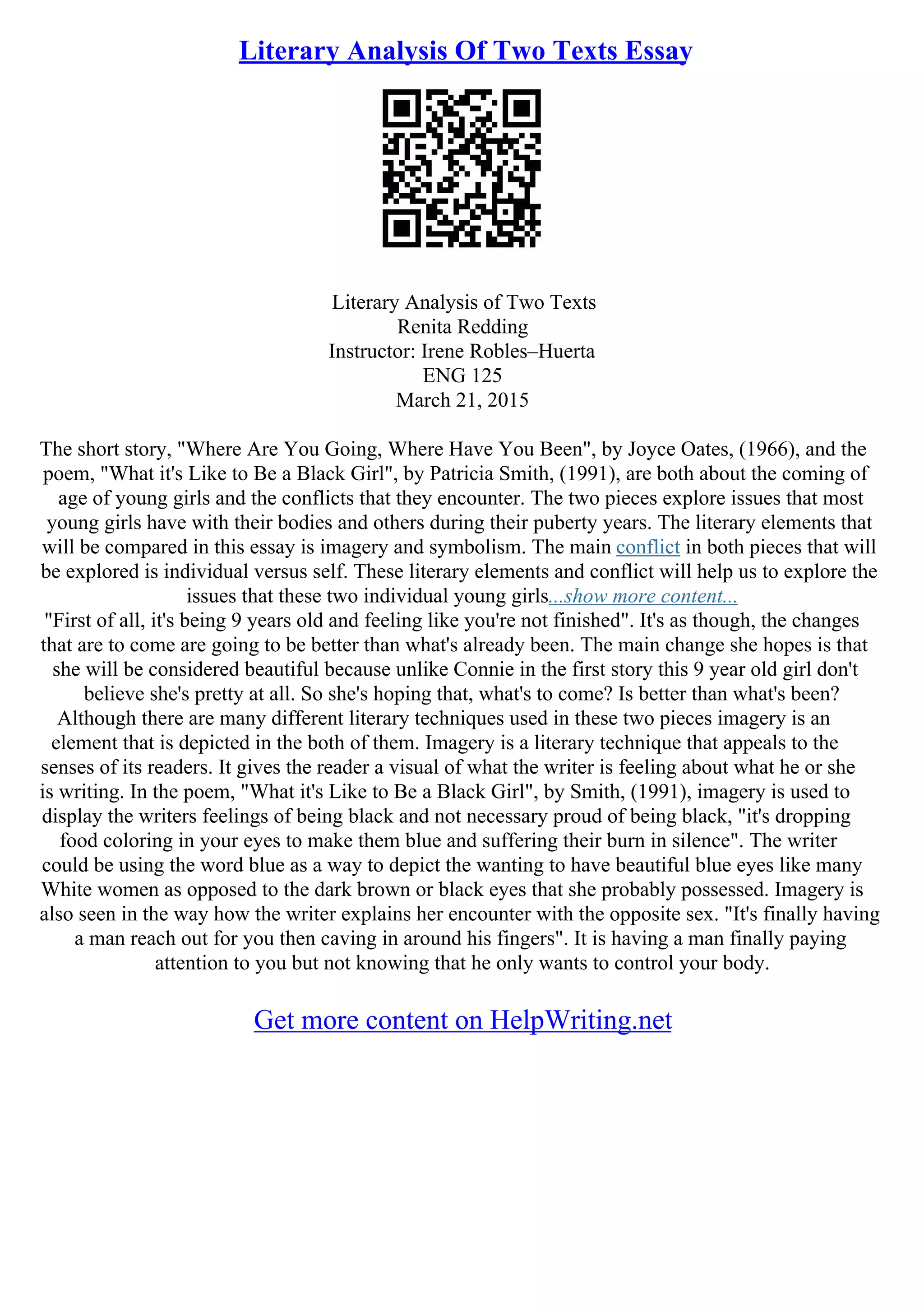 Text Analysis Essay Examples | PDF