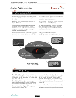 Text/Content Analytics 2011: User Perspectives on Solutions and Providers