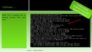 DVD/ CD is starting the 1 st  booting process from your drive Author :- Subhasis Nayak. In this screen CD/DVD starts the booting process 