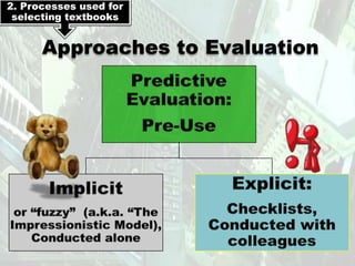 2. Processes used for
 selecting textbooks


      Approaches to Evaluation
 