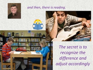 and then, there is reading.The secret is to recognize the difference and adjust accordingly