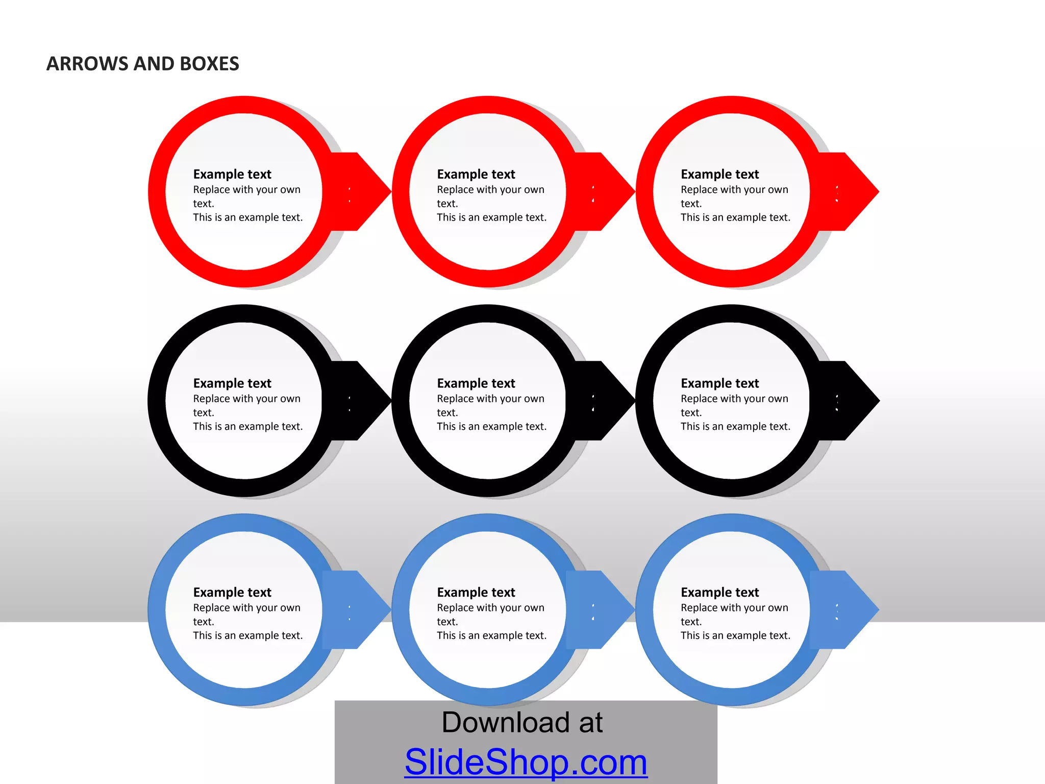 ARROWS AND BOXES 1 2 3 Example text Replace with your own text.  This is an example text.  Example text Replace with your own text.  This is an example text.  Example text Replace with your own text.  This is an example text.  1 2 3 Example text Replace with your own text.  This is an example text.  Example text Replace with your own text.  This is an example text.  Example text Replace with your own text.  This is an example text.  1 2 3 Example text Replace with your own text.  This is an example text.  Example text Replace with your own text.  This is an example text.  Example text Replace with your own text.  This is an example text.  