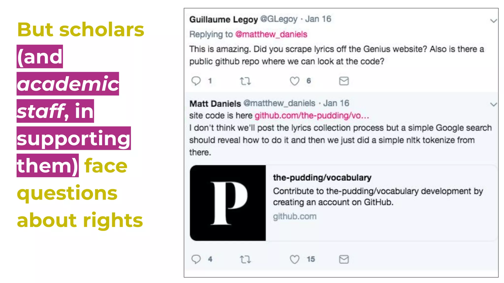 But scholars
(and
academic
staff, in
supporting
them) face
questions
about rights
 