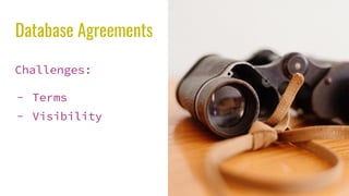Database Agreements
Challenges:
- Terms
- Visibility
 