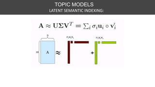TOPIC MODELS
LATENT SEMANTIC INDEXING:
 