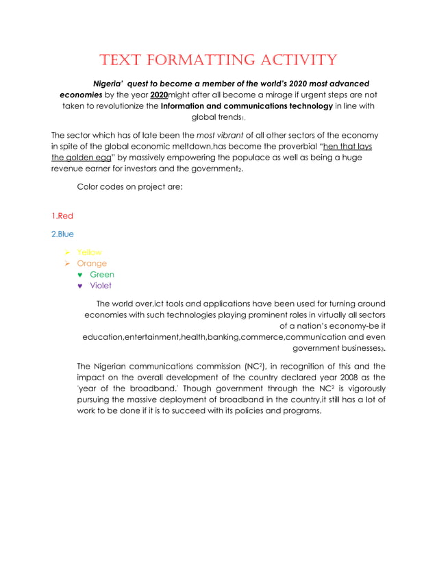 Text formatting activity | PDF