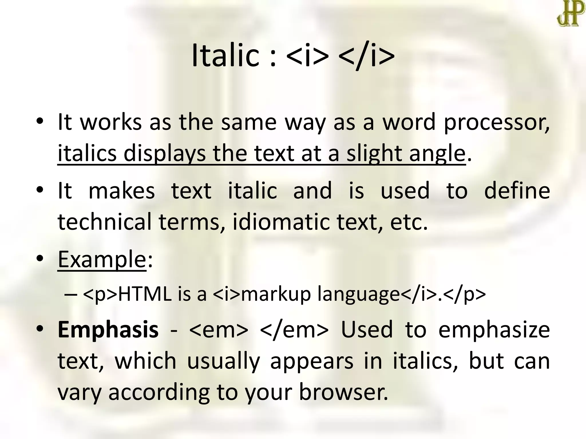 HTML Text formatting tags | PPTX