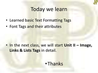 HTML Text formatting tags | PPT