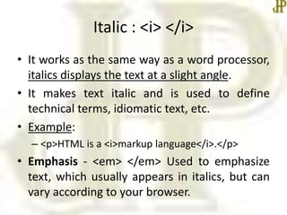 HTML Text formatting tags | PPTX