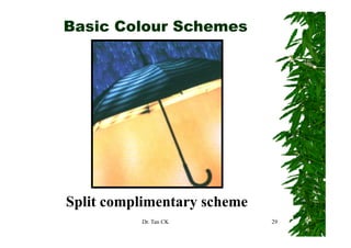 Basic Colour Schemes




Split complimentary scheme
 p       p        y
          Dr. Tan CK         29
 