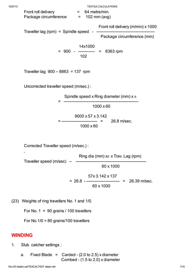 Textile calculations