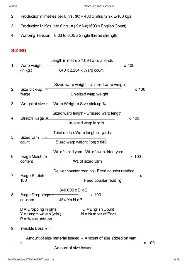 Textile calculations