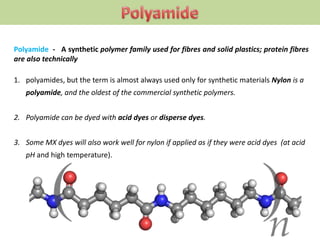 Polyester - A somewhat generic term used for a variety of synthetic polymers used both
for solid plastics and for fibres;
...
