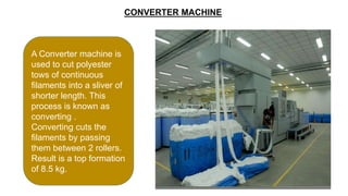 CONVERTER MACHINE
A Converter machine is
used to cut polyester
tows of continuous
filaments into a sliver of
shorter lengt...