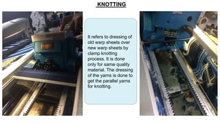 GATING
In this process the drawn beam, which is prepared in warping, is directly mounted on a loom
LOOM SPECIFICATION
 