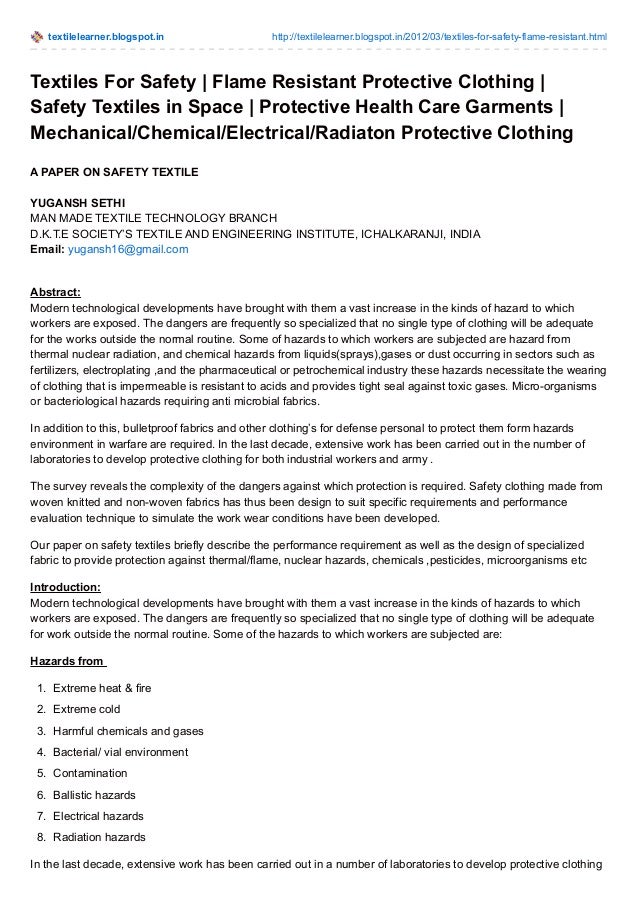 Textiles Safety Poster For Kids