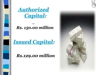 Authorized Capital : Rs. 150.00 million Issued Capital : Rs.129.00 million 