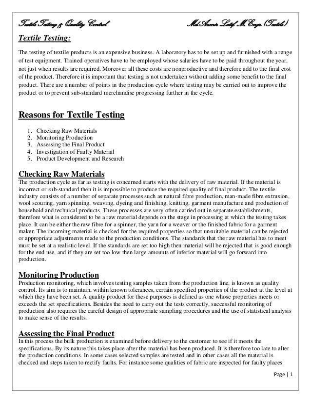 Textile testing & quality control