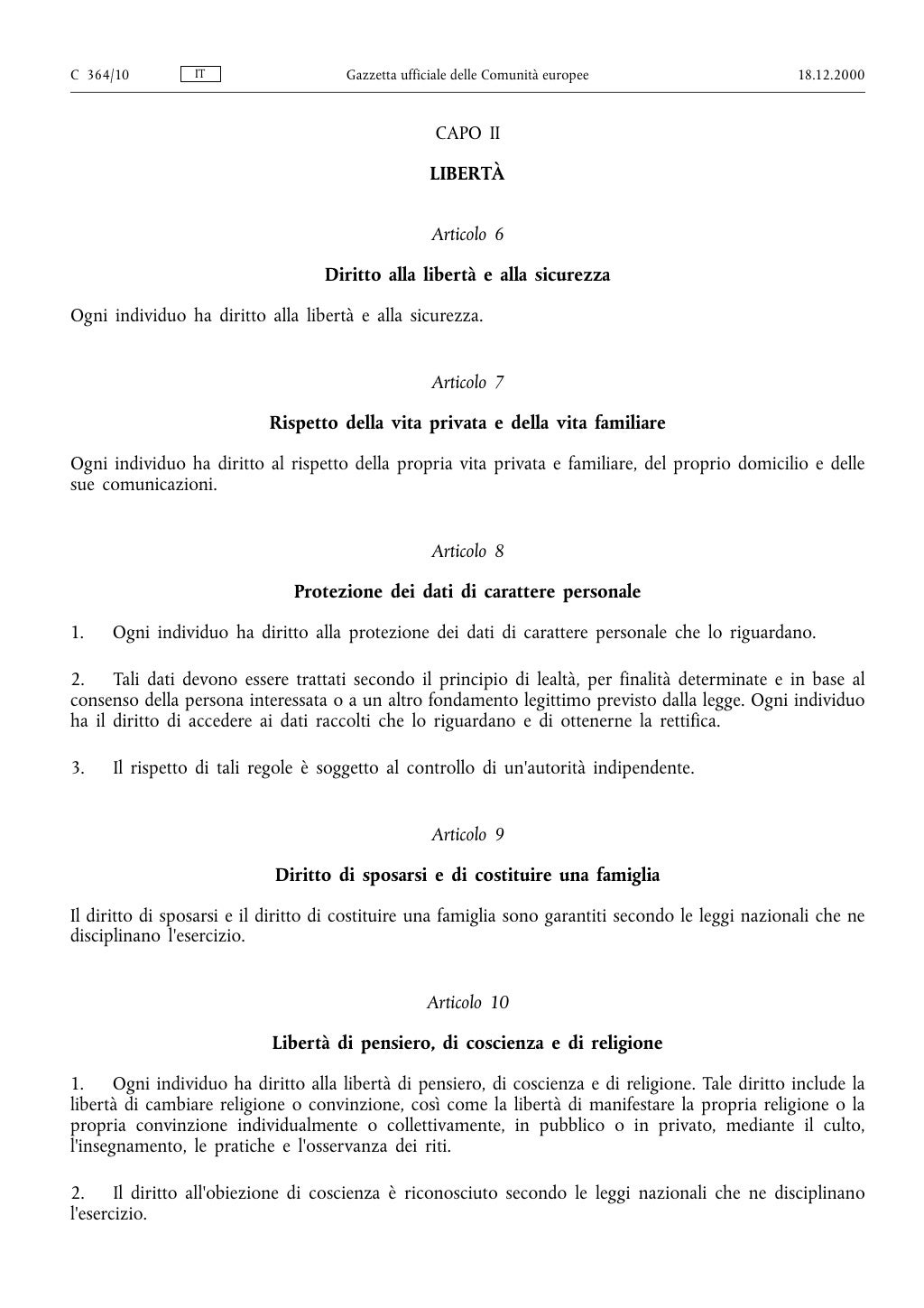 CARTA DEI DIRITTI FONDAMENTALI DELL'UNIONE EUROPEA