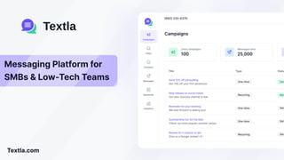 Messaging Platform for 

SMBs & Low-tech teams
Textla.com
Textla
 