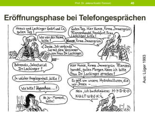 Eröffnungsphase bei Telefongesprächen
Prof. Dr. Jelena Kostić-Tomović 40
Aus:Lüger1993
 