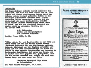 Prof. Dr. Jelena Kostić-Tomović 38
Quelle: Frese 1987: 51.
Ältere Todesanzeigen −
Deutsch
 