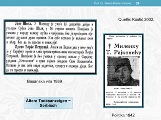 Prof. Dr. Jelena Kostić-Tomović 39
Bosanska vila 1989
Politika 1942
Ältere Todesanzeigen −
Serbisch
Quelle: Kostić 2002.
 